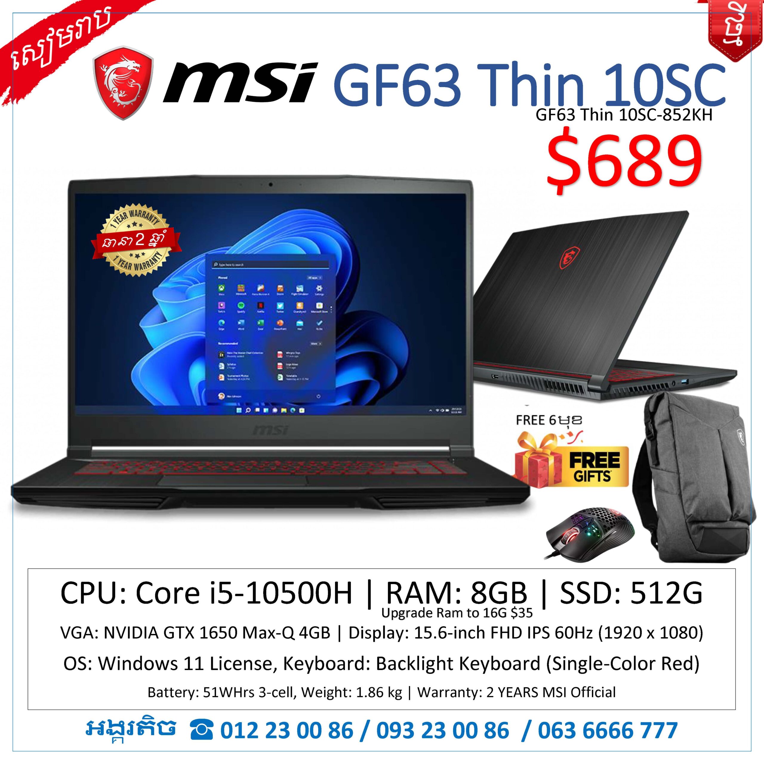 MSI GF63 Thin 10SC-852KH - AngkorTech