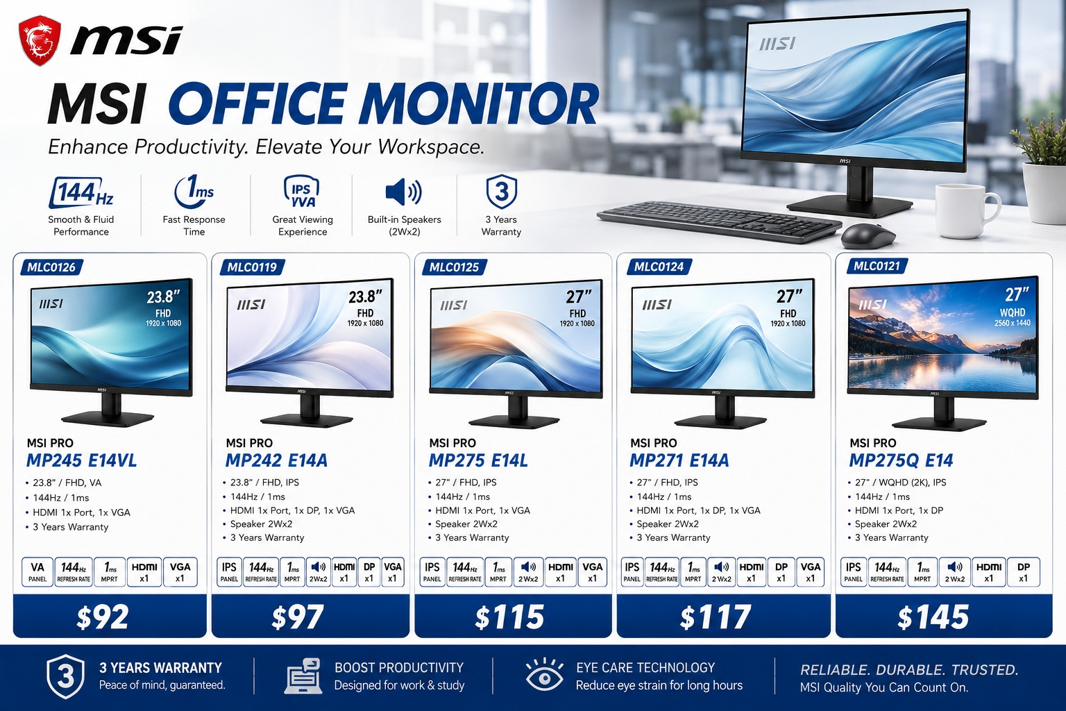 Angkor Tech Computer MSI OFFICE MONITOR PRO SERIES β WORK SMARTER, PLAY SMOOTHER - AngkorTech