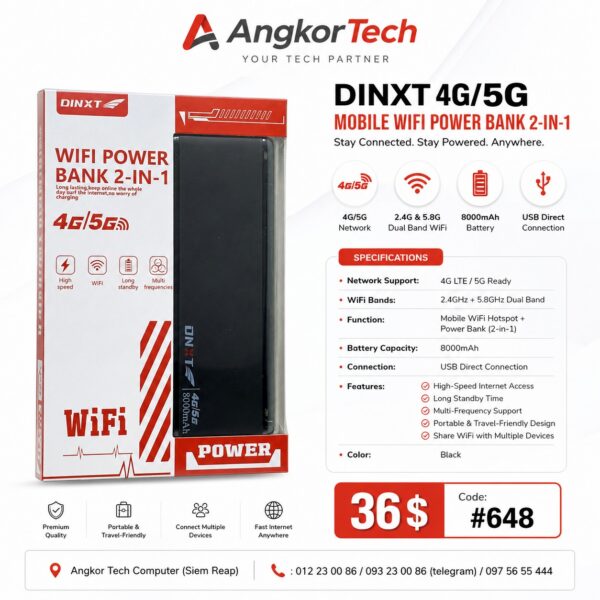 Angkor Tech Computer DINXT 4G/5G Mobile WiFi Power Bank 2-in-1 - AngkorTech