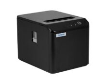 Xprinter XP-T80Q thermal receipt printer, black three-quarter view