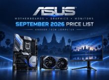 ASUS September 2026 motherboard, graphics card and monitor price list at Angkor Tech Computer. Illustrative products.