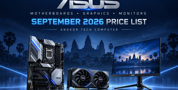 ASUS September 2026 motherboard, graphics card and monitor price list at Angkor Tech Computer. Illustrative products.