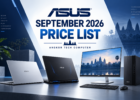 ASUS September 2026 price list at Angkor Tech Computer, with illustrative laptops and desktop computers.