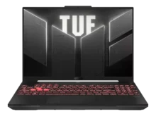 Front view of ASUS TUF Gaming A16 FA607 laptop with open display