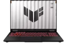 Front view of ASUS TUF Gaming A16 FA608 laptop with open display