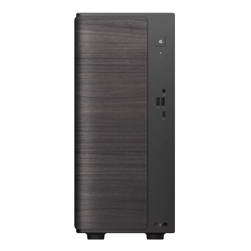 Front view of ASUS V700 Mini Tower VM701MG desktop computer with dark wood finish