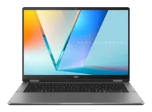 Front view of ASUS Vivobook 14 Flip TP3407 in Matte Gray with open display