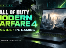 Illustrative gaming laptop thumbnail for Modern Warfare 4 and DLSS 4.5 — Angkor Tech Computer Tech Tips